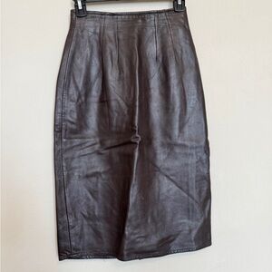 Vintage Chocolate Cake Brown Leather Pencil Skirt